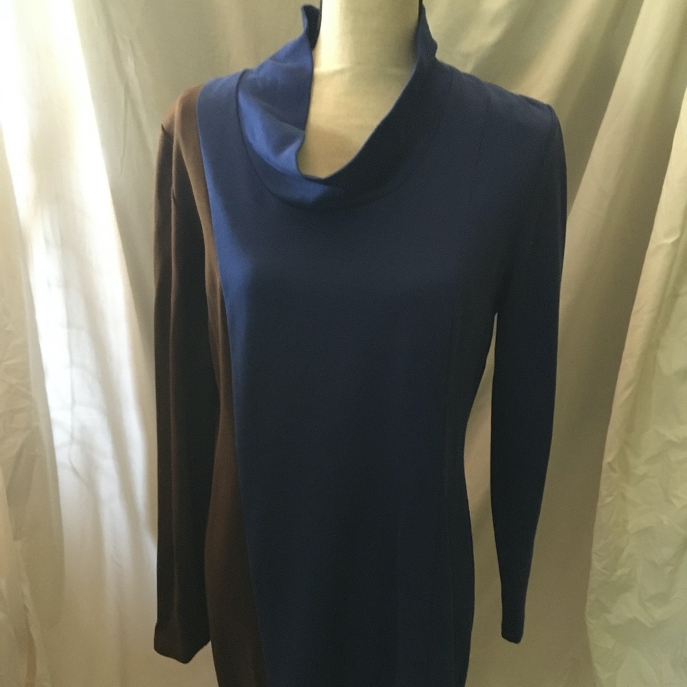 Worth by NY, cobalt blue and brown dress, long sleeve, no pockets, size 12